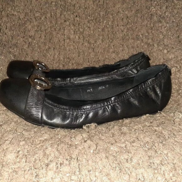 RUDSAK-Canadian Luxury-Soft Black Leather-Silver Logo-Ballet Flat-Sz37-Near Mint - Picture 2 of 7